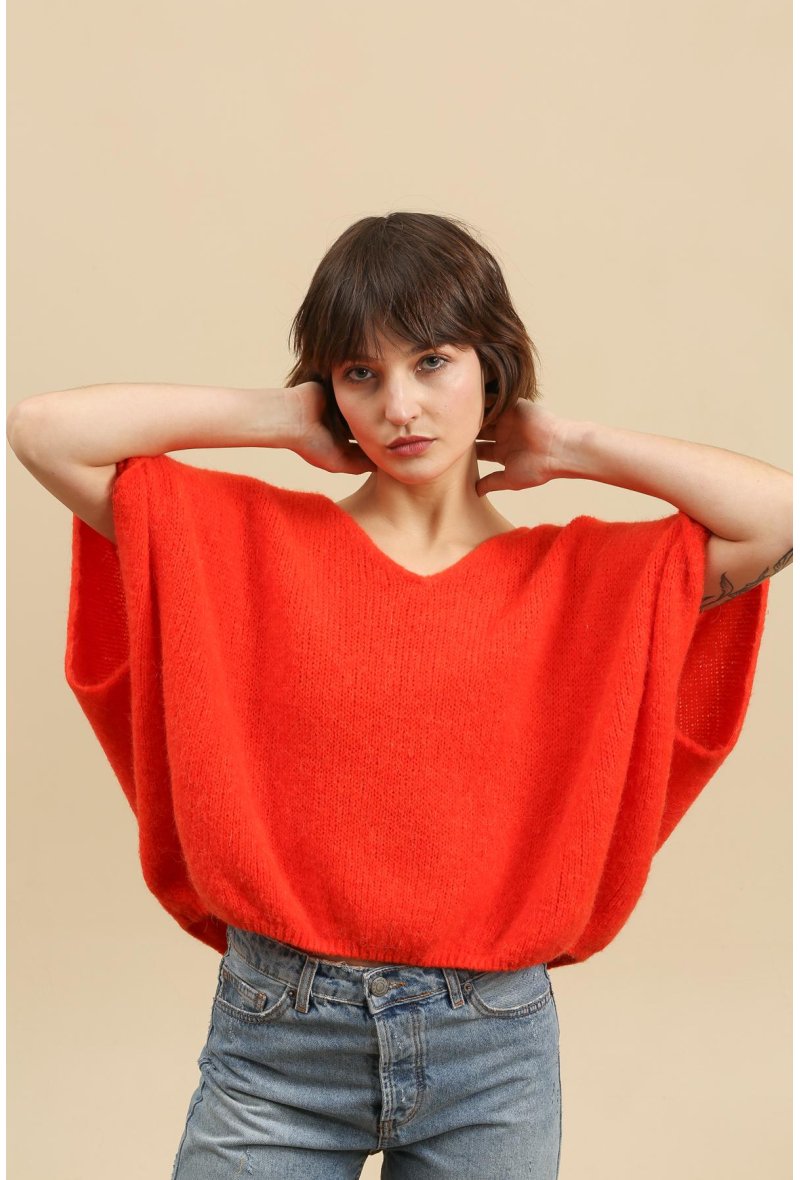 Pull sans manches col V en baby alpaga – For Her Paris